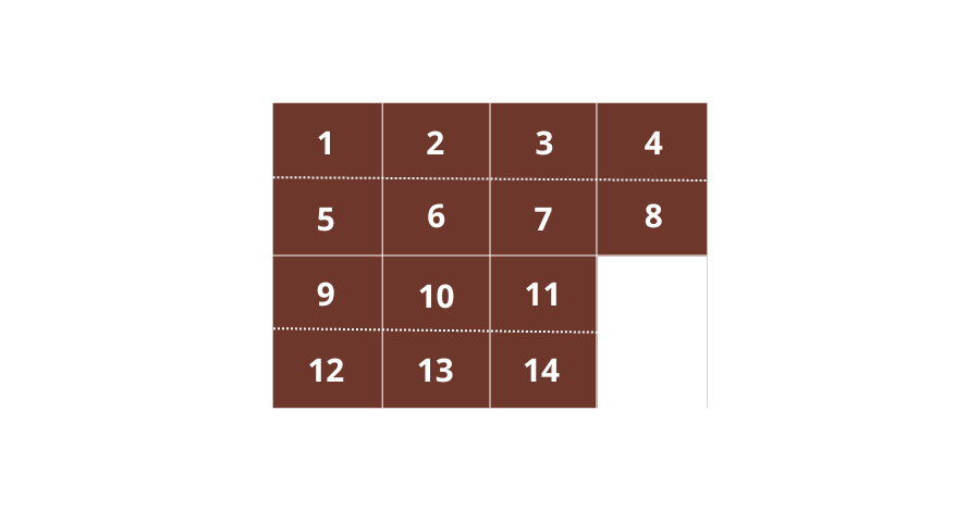 Imagem ilustrando uma barra de chocolate dividida em pedaços em problema sobre frações.